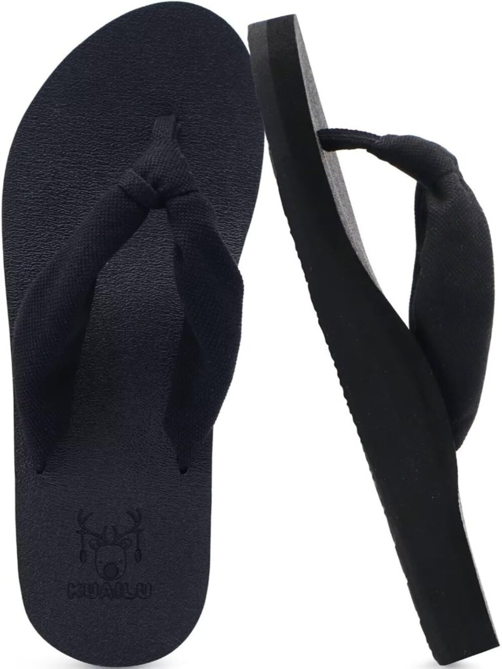 Women Black Yoga Mat Arch Support Flip Flops Fabric Straps Knotted Thong Sandal